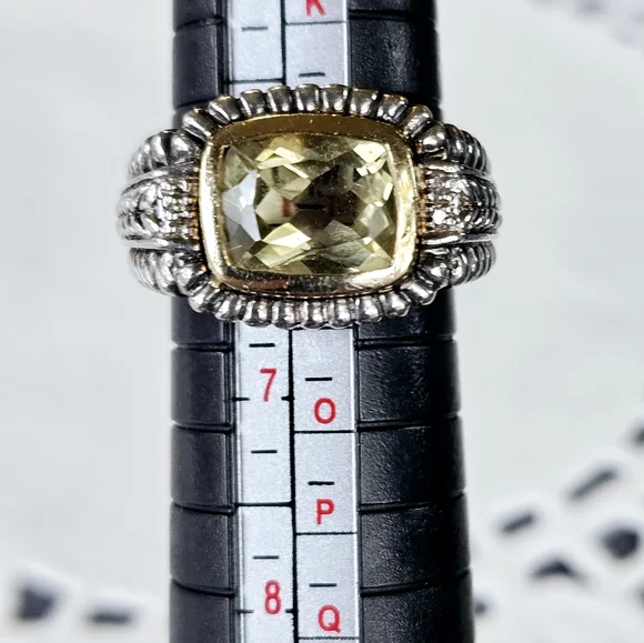 Genuine Town & Country Citrine & Diamond Ring in 14K & Sterling Silver Sz 6! - Picture 6 of 6